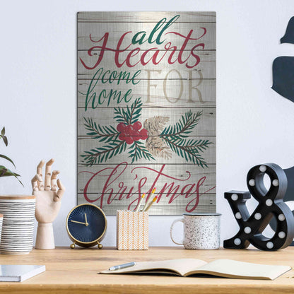 Luxe Metal Art 'All Hearts Come Home for Christmas Shiplap 2' by Cindy Jacobs, Metal Wall Art,12x16