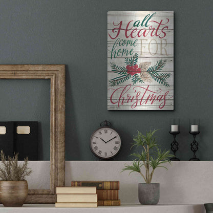 Luxe Metal Art 'All Hearts Come Home for Christmas Shiplap 2' by Cindy Jacobs, Metal Wall Art,12x16