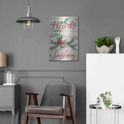 Luxe Metal Art 'All Hearts Come Home for Christmas Shiplap 2' by Cindy Jacobs, Metal Wall Art,16x24