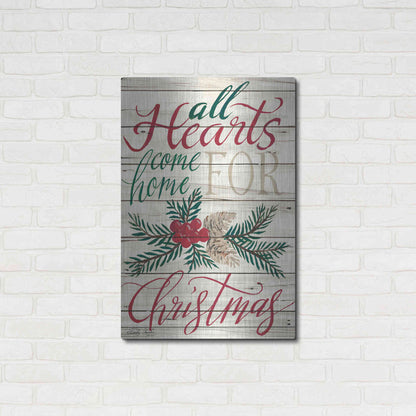 Luxe Metal Art 'All Hearts Come Home for Christmas Shiplap 2' by Cindy Jacobs, Metal Wall Art,24x36
