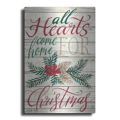 Luxe Metal Art 'All Hearts Come Home for Christmas Shiplap 2' by Cindy Jacobs, Metal Wall Art