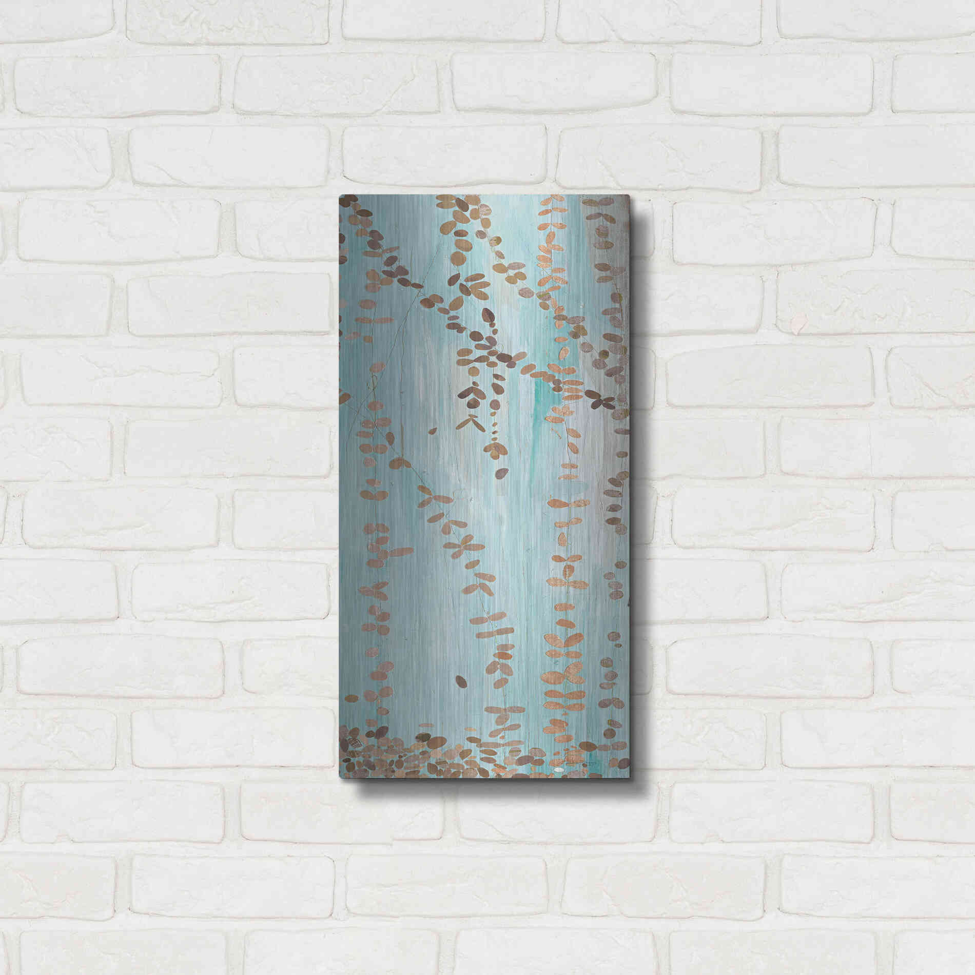 Luxe Metal Art 'Trailing Vines III Blue' by Candra Boggs, Metal Wall Art,12x24