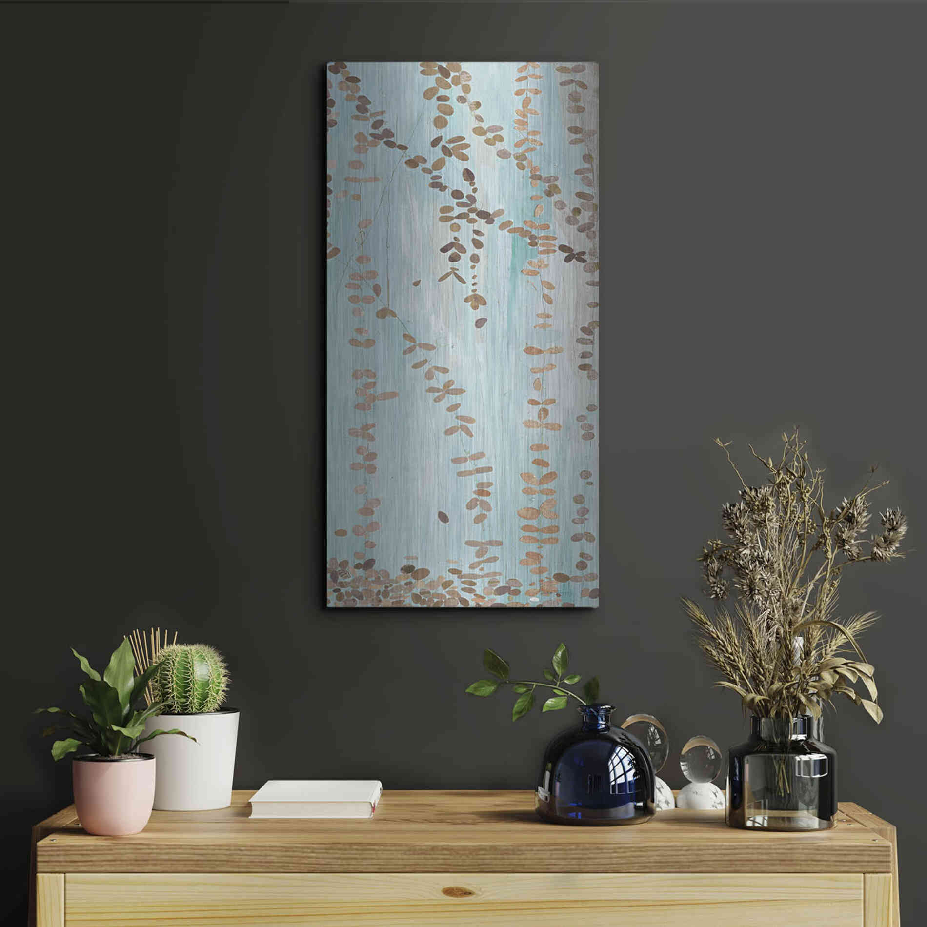 Luxe Metal Art 'Trailing Vines III Blue' by Candra Boggs, Metal Wall Art,12x24