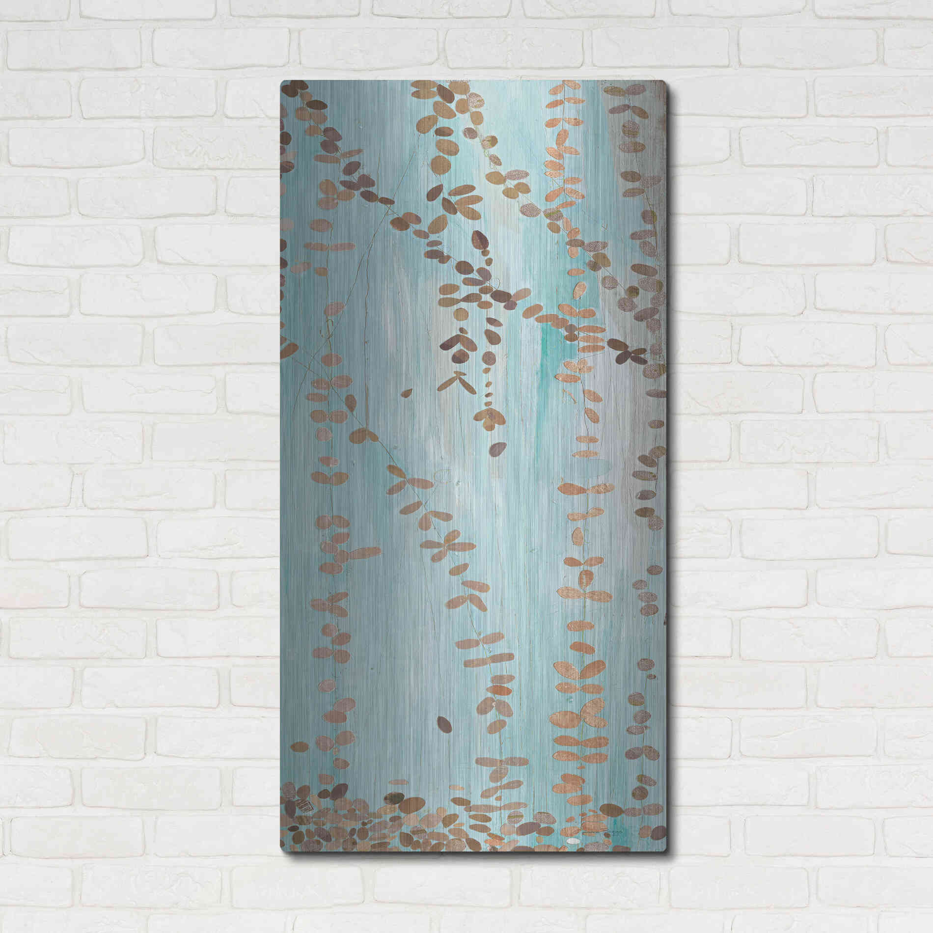 Luxe Metal Art 'Trailing Vines III Blue' by Candra Boggs, Metal Wall Art,24x48