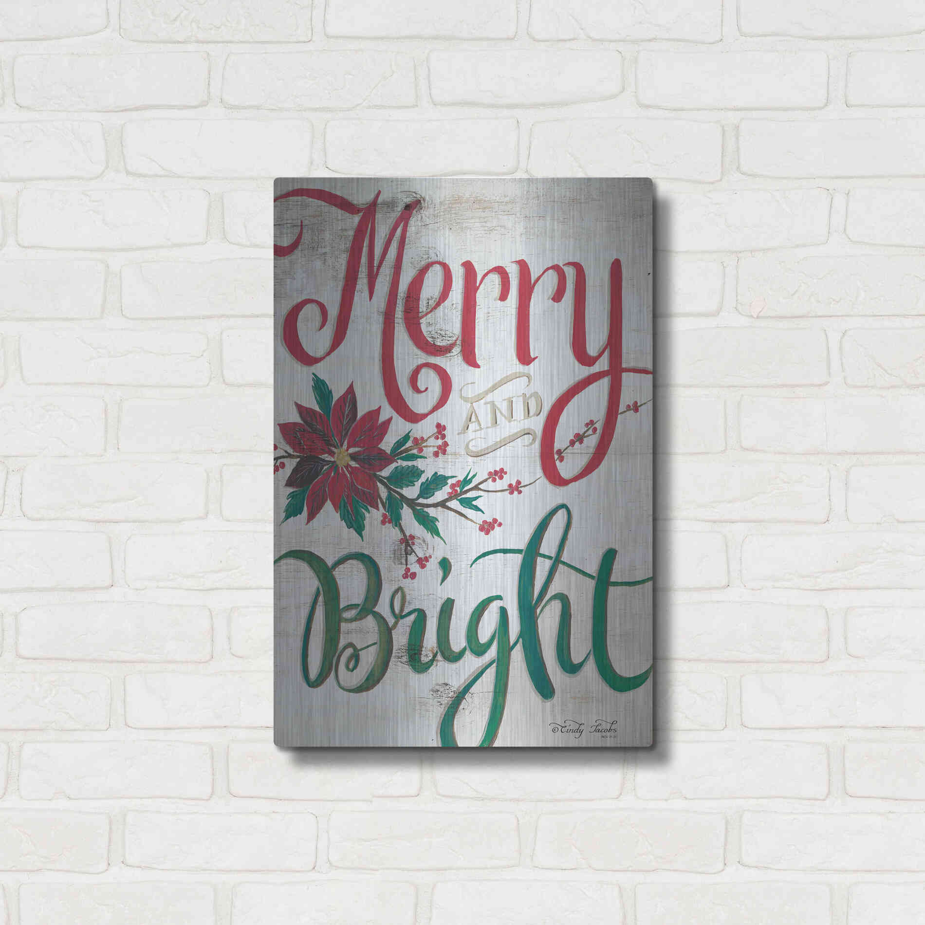 Luxe Metal Art 'Merry and Bright' by Cindy Jacobs, Metal Wall Art,16x24