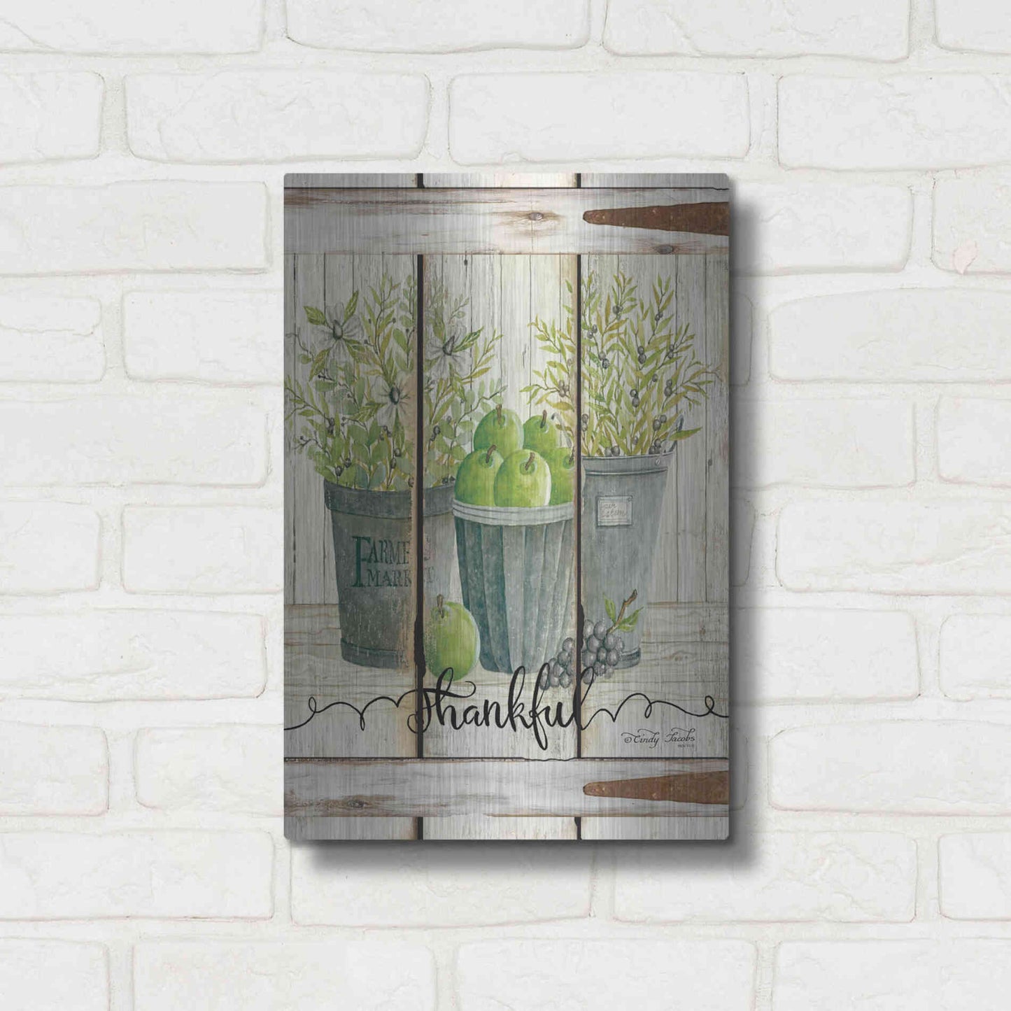 Luxe Metal Art 'Eucalyptus - Thankful' by Cindy Jacobs, Metal Wall Art,12x16