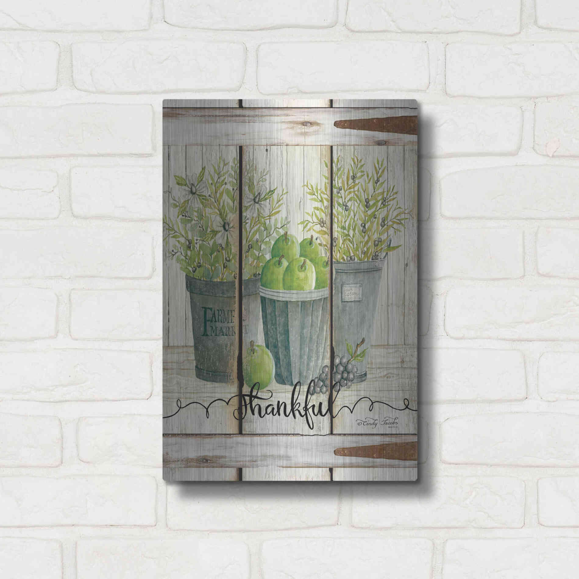 Luxe Metal Art 'Eucalyptus - Thankful' by Cindy Jacobs, Metal Wall Art,12x16