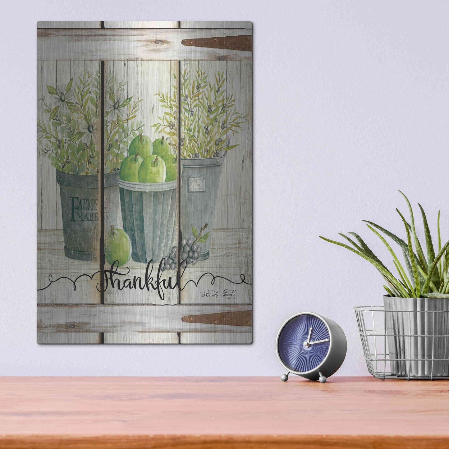 Luxe Metal Art 'Eucalyptus - Thankful' by Cindy Jacobs, Metal Wall Art,12x16