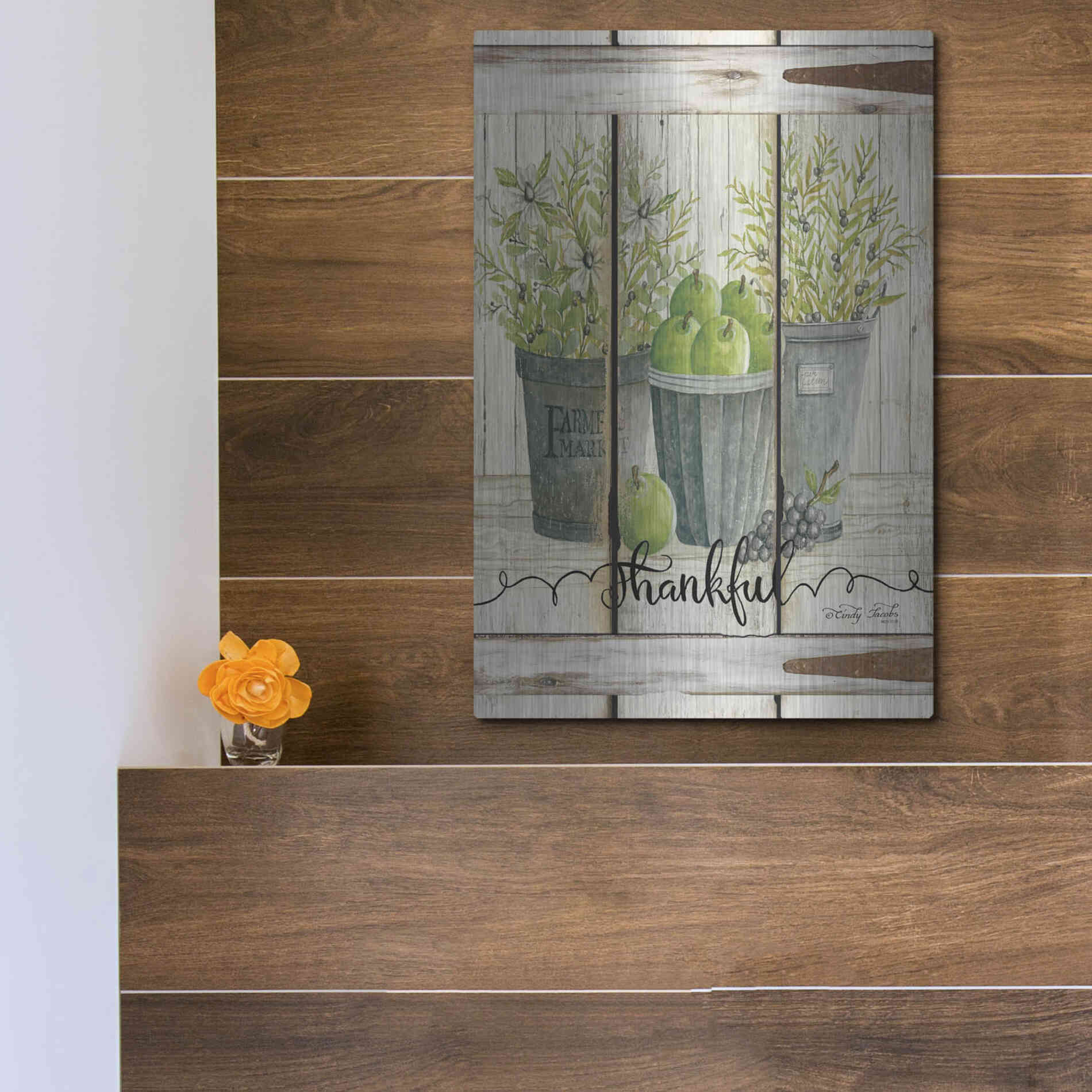 Luxe Metal Art 'Eucalyptus - Thankful' by Cindy Jacobs, Metal Wall Art,12x16