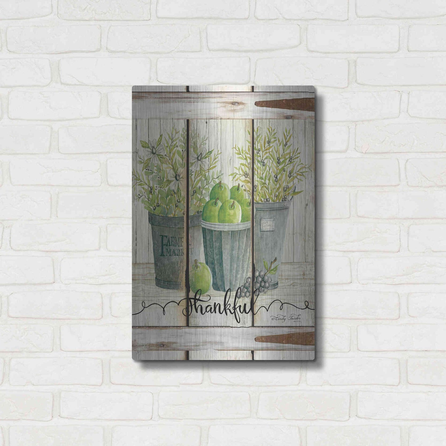 Luxe Metal Art 'Eucalyptus - Thankful' by Cindy Jacobs, Metal Wall Art,16x24