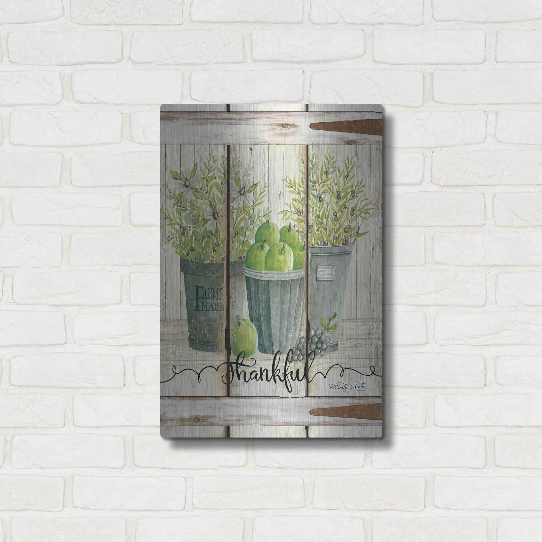 Luxe Metal Art 'Eucalyptus - Thankful' by Cindy Jacobs, Metal Wall Art,16x24