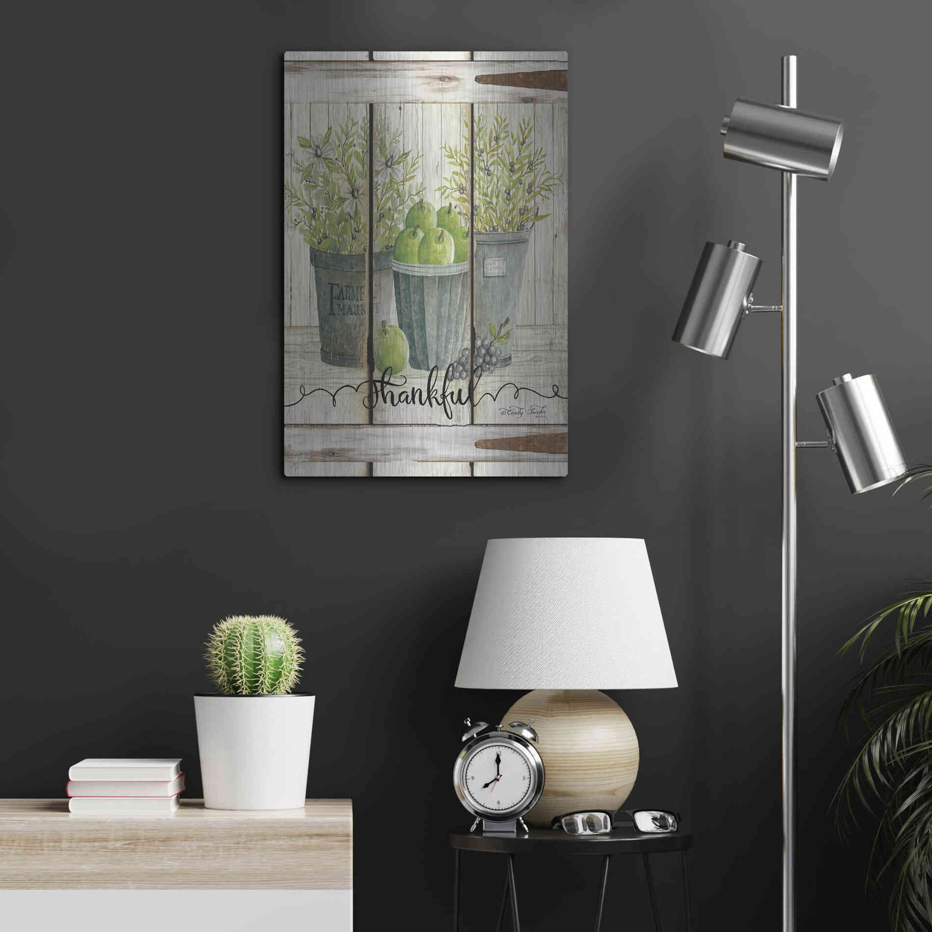 Luxe Metal Art 'Eucalyptus - Thankful' by Cindy Jacobs, Metal Wall Art,16x24