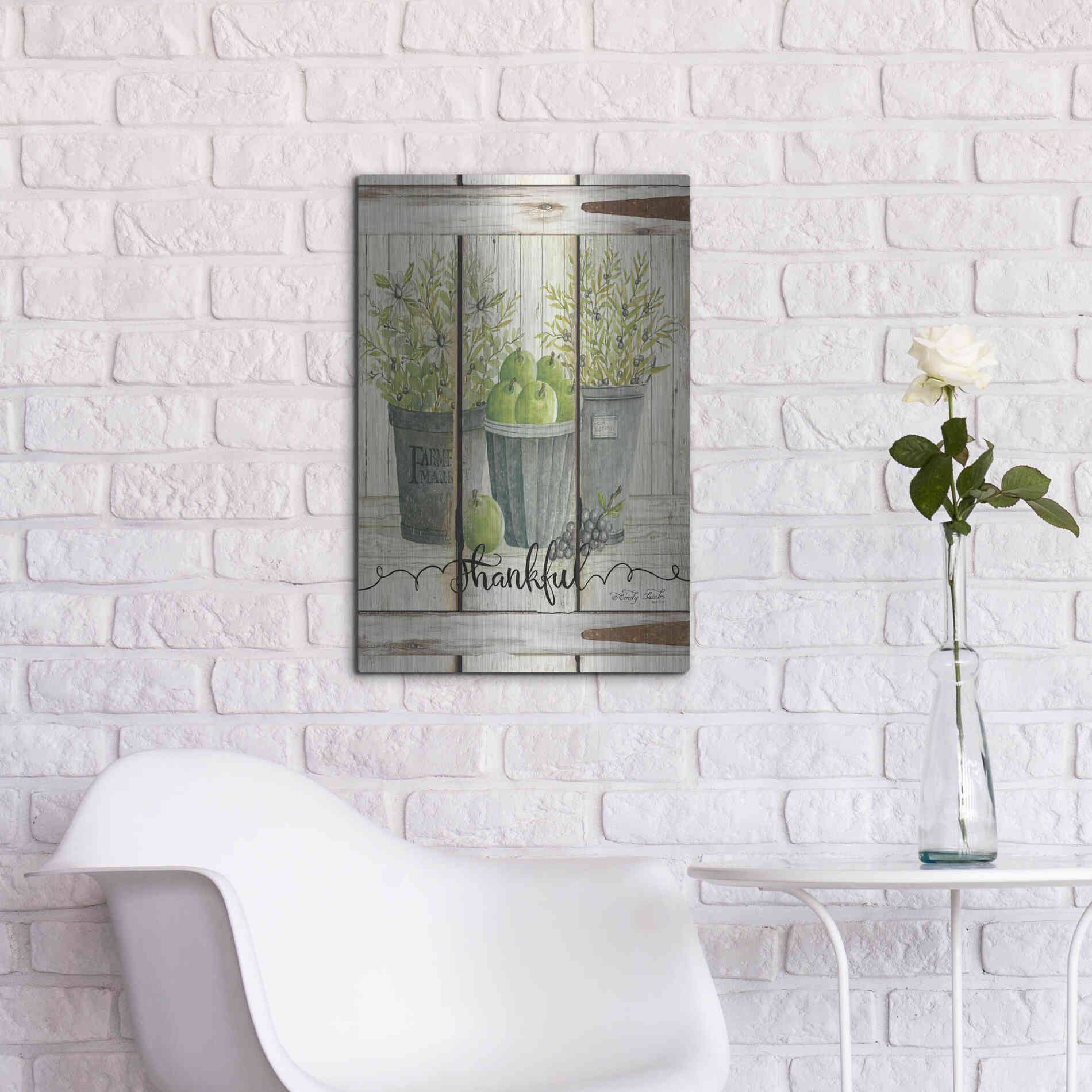 Luxe Metal Art 'Eucalyptus - Thankful' by Cindy Jacobs, Metal Wall Art,16x24