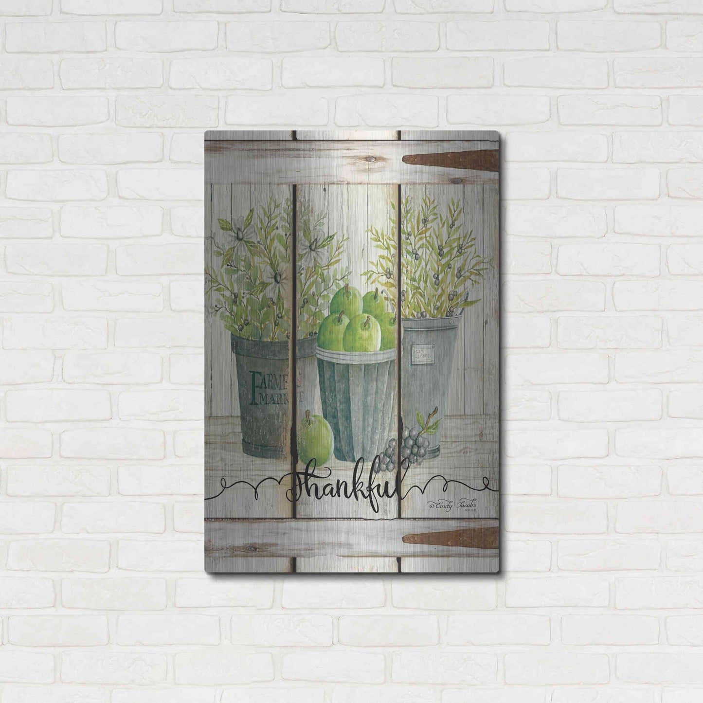 Luxe Metal Art 'Eucalyptus - Thankful' by Cindy Jacobs, Metal Wall Art,24x36