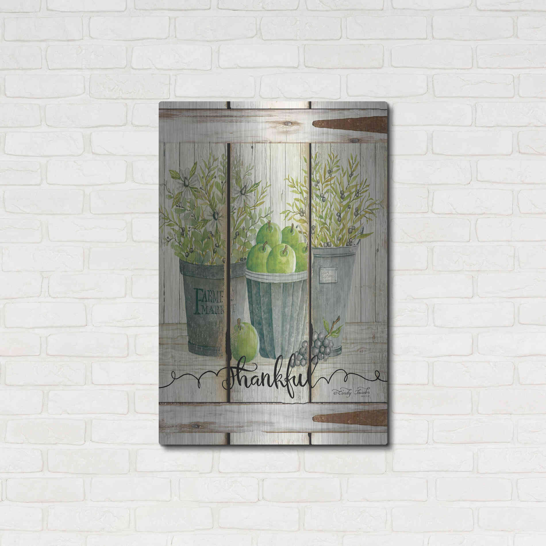 Luxe Metal Art 'Eucalyptus - Thankful' by Cindy Jacobs, Metal Wall Art,24x36