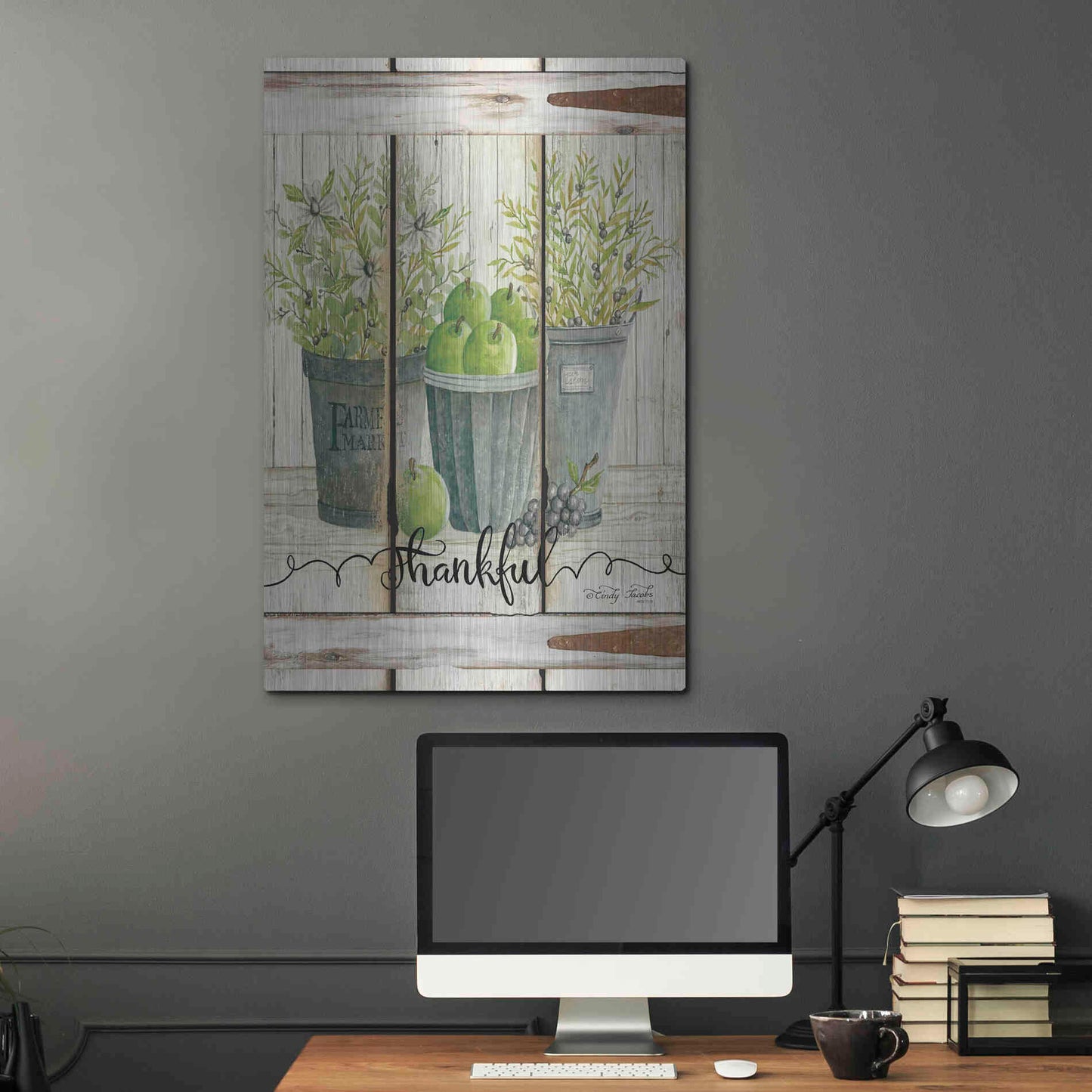 Luxe Metal Art 'Eucalyptus - Thankful' by Cindy Jacobs, Metal Wall Art,24x36