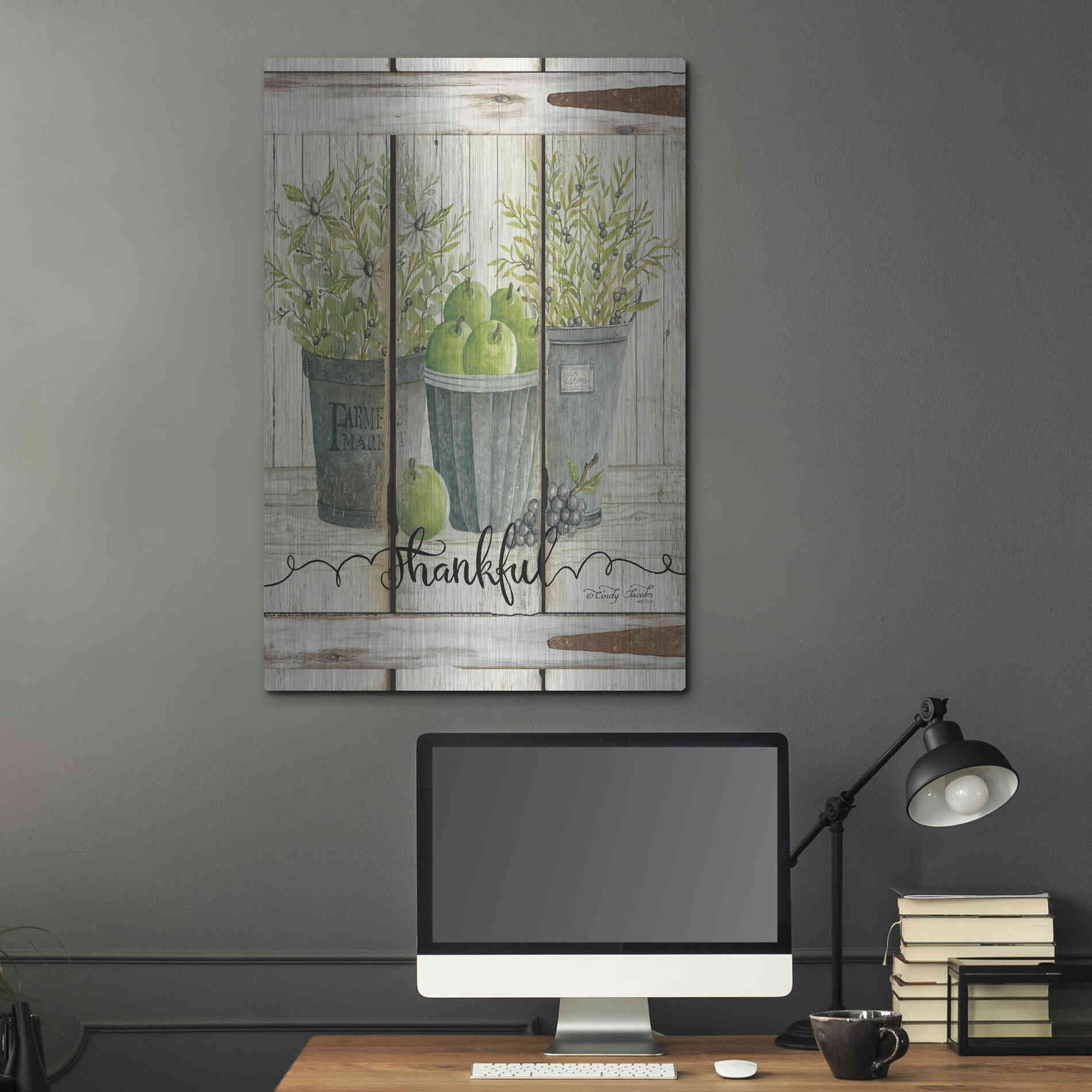 Luxe Metal Art 'Eucalyptus - Thankful' by Cindy Jacobs, Metal Wall Art,24x36