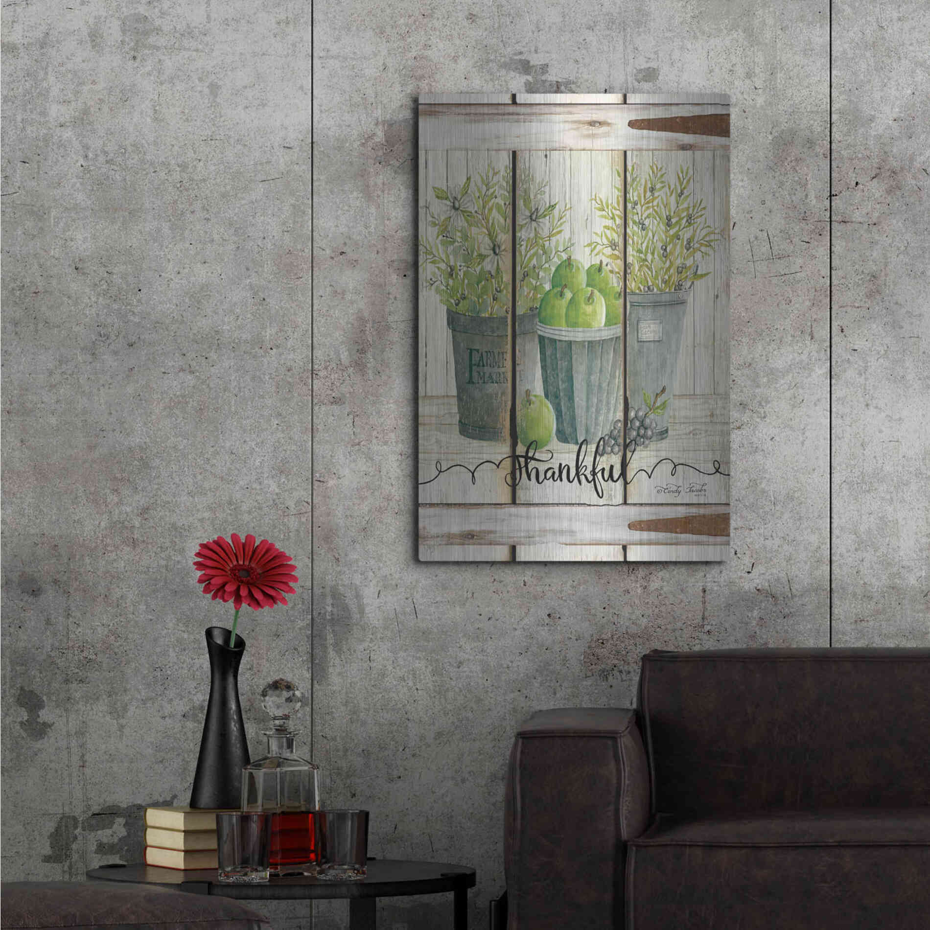 Luxe Metal Art 'Eucalyptus - Thankful' by Cindy Jacobs, Metal Wall Art,24x36