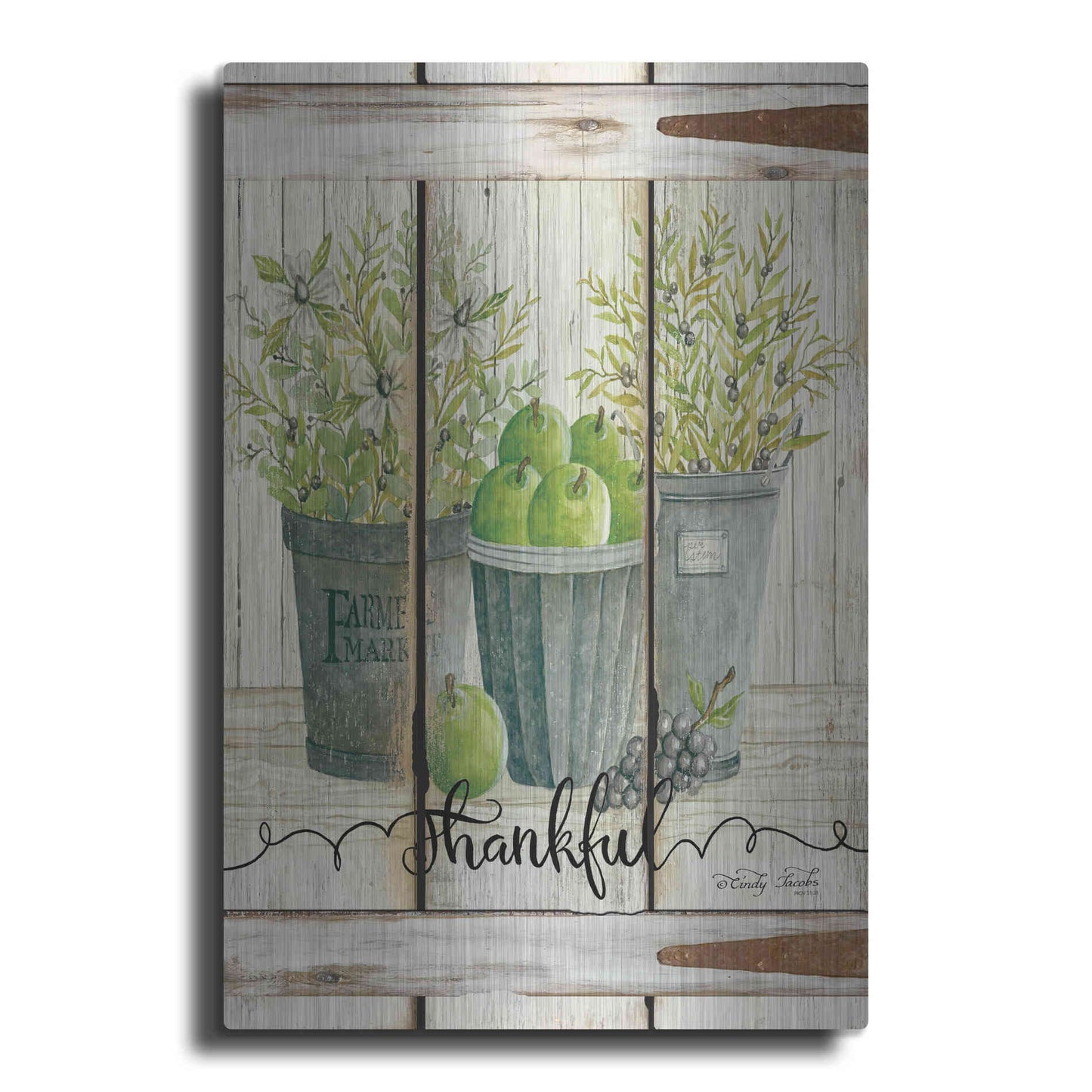 Luxe Metal Art 'Eucalyptus - Thankful' by Cindy Jacobs, Metal Wall Art