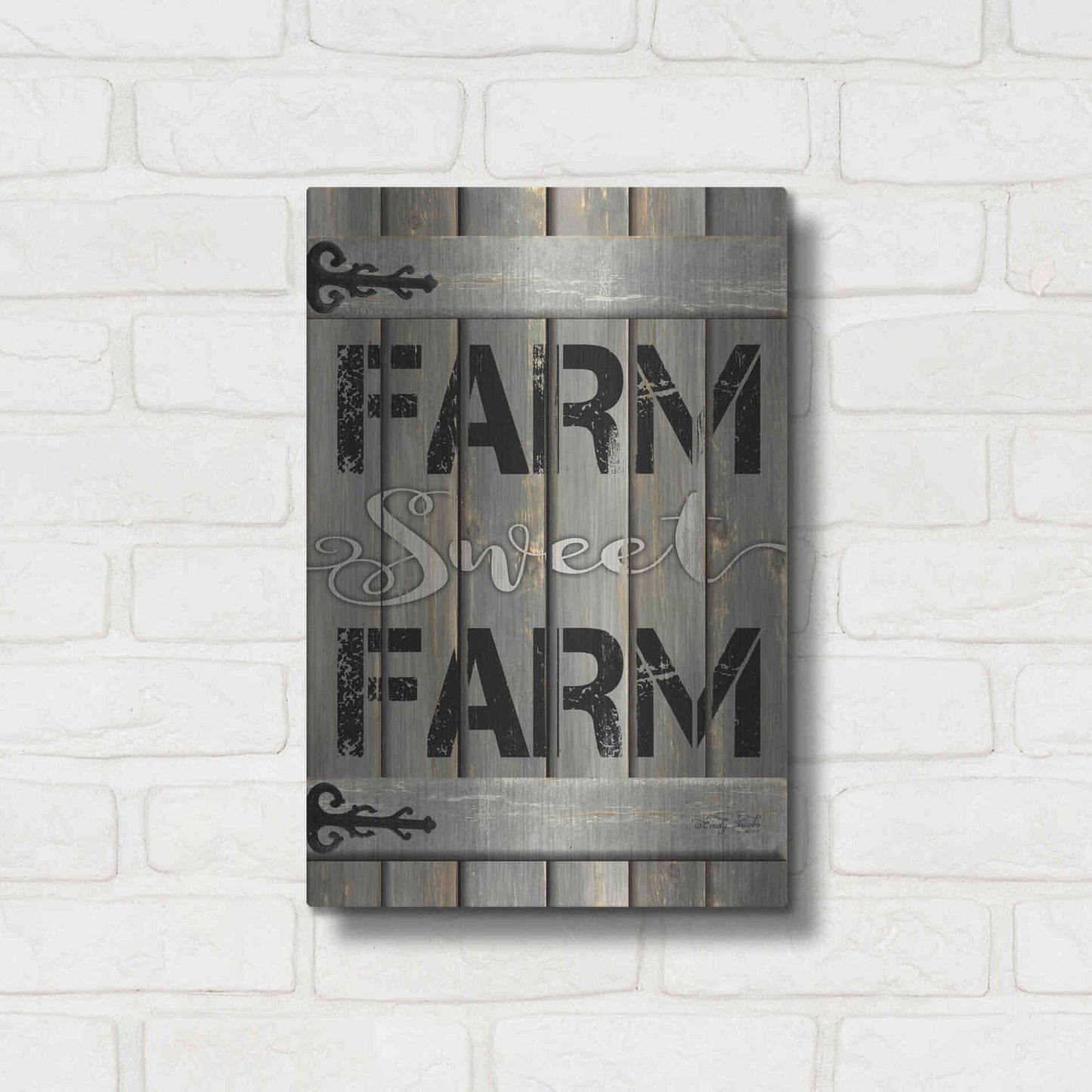 Luxe Metal Art 'Farm Sweet Farm' by Cindy Jacobs, Metal Wall Art,12x16