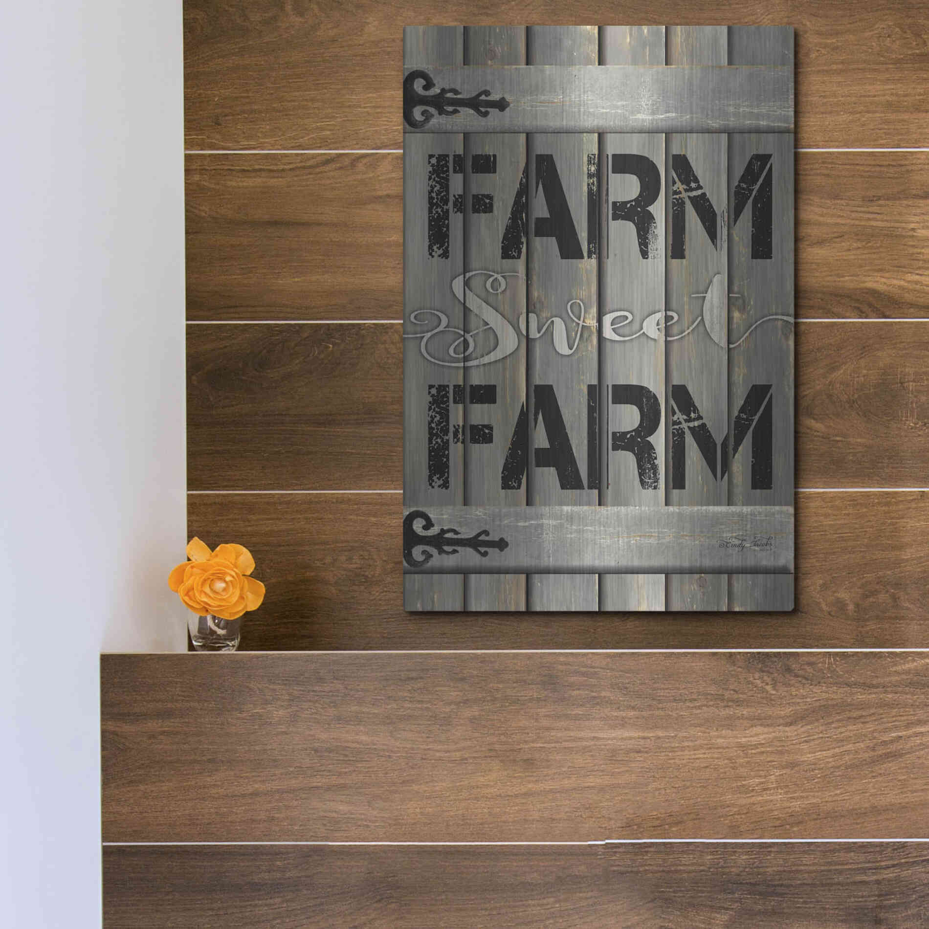 Luxe Metal Art 'Farm Sweet Farm' by Cindy Jacobs, Metal Wall Art,12x16