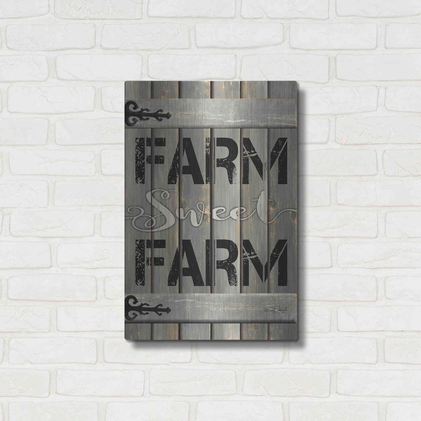 Luxe Metal Art 'Farm Sweet Farm' by Cindy Jacobs, Metal Wall Art,16x24