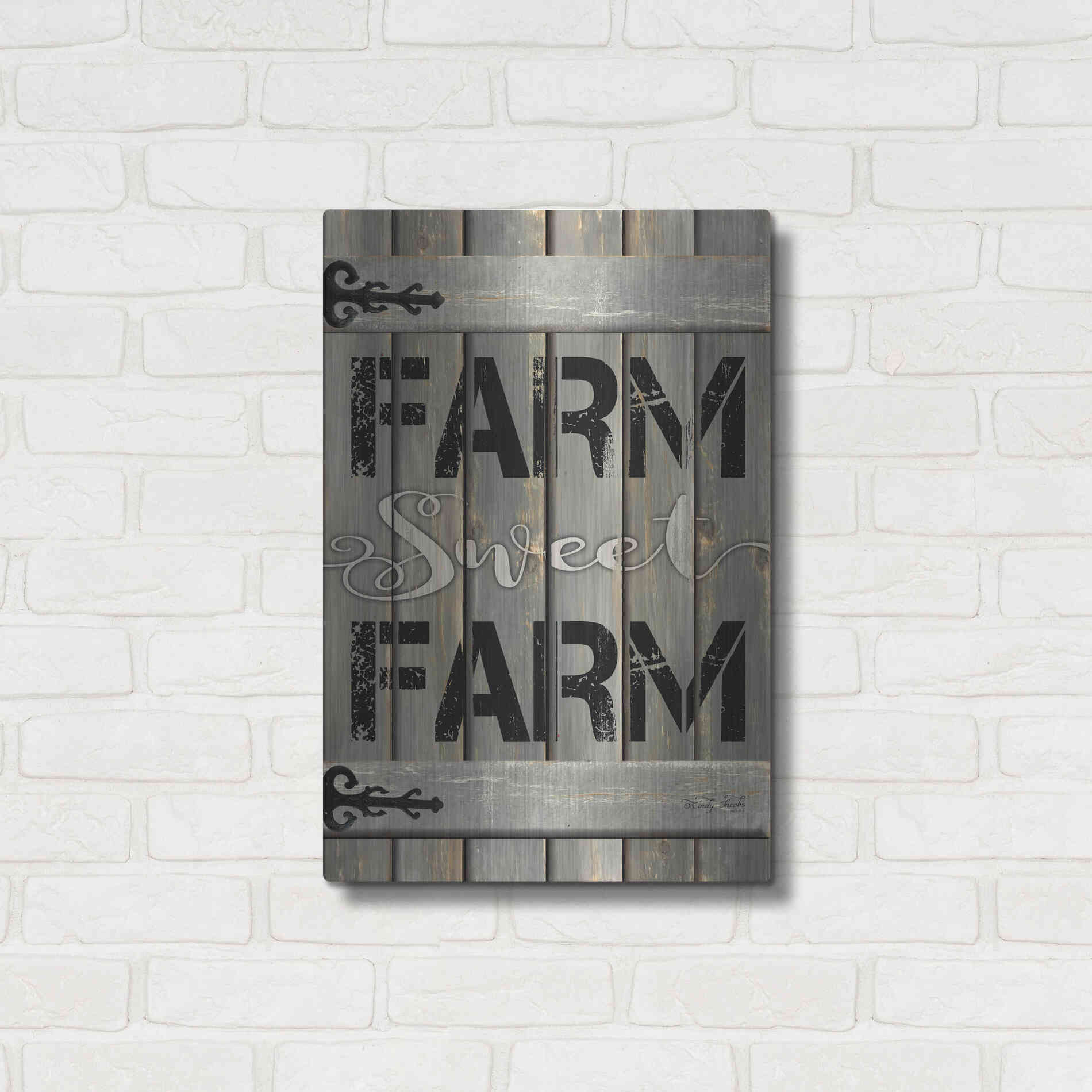 Luxe Metal Art 'Farm Sweet Farm' by Cindy Jacobs, Metal Wall Art,16x24