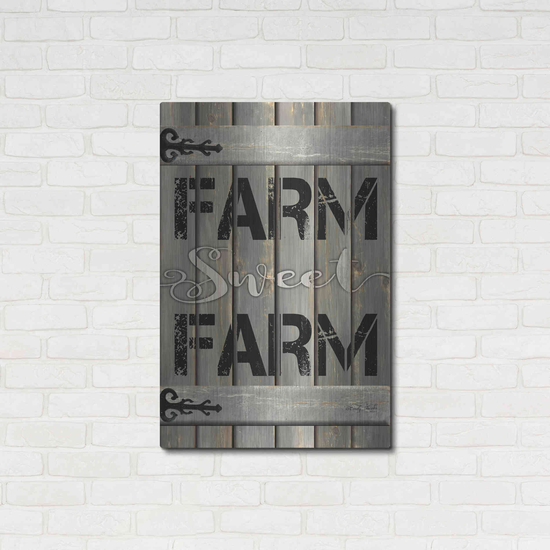 Luxe Metal Art 'Farm Sweet Farm' by Cindy Jacobs, Metal Wall Art,24x36