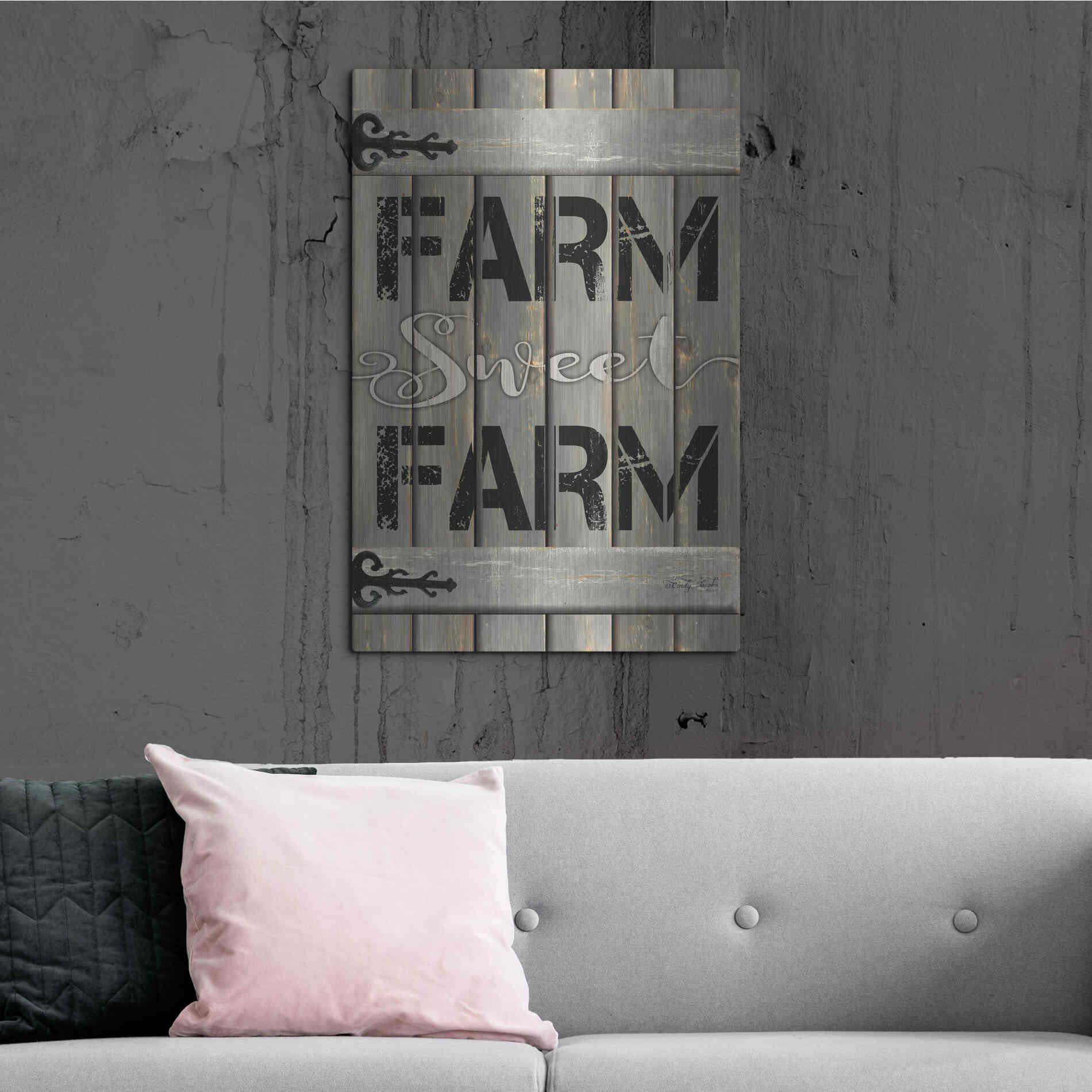 Luxe Metal Art 'Farm Sweet Farm' by Cindy Jacobs, Metal Wall Art,24x36