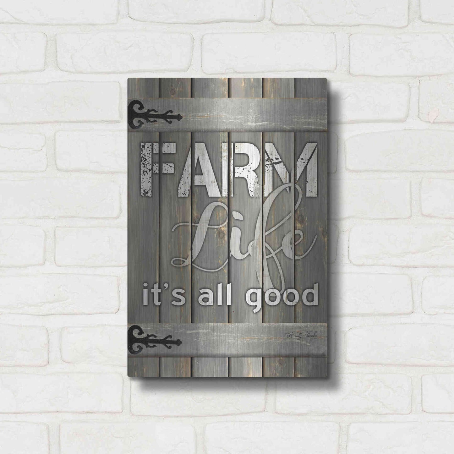 Luxe Metal Art 'Farm Life It's All Good' by Cindy Jacobs, Metal Wall Art,12x16