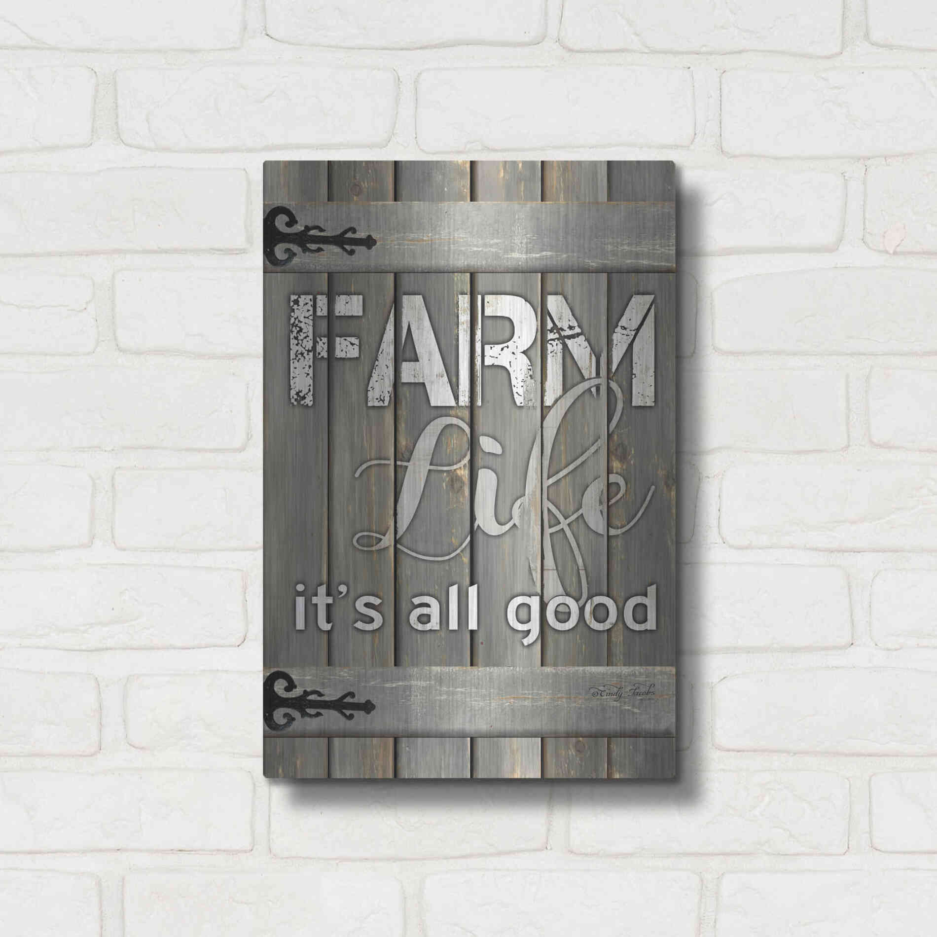 Luxe Metal Art 'Farm Life It's All Good' by Cindy Jacobs, Metal Wall Art,12x16