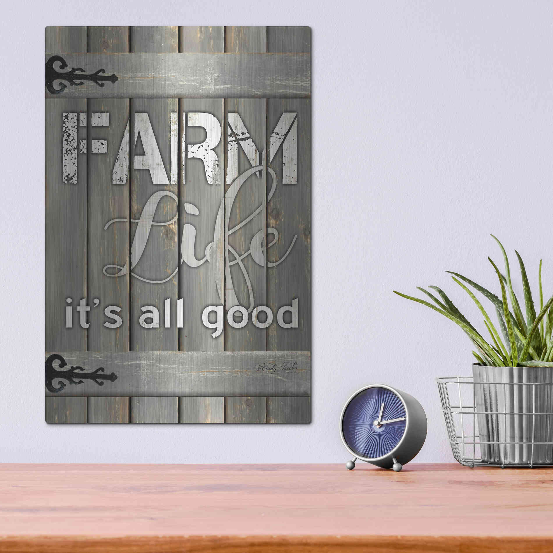 Luxe Metal Art 'Farm Life It's All Good' by Cindy Jacobs, Metal Wall Art,12x16