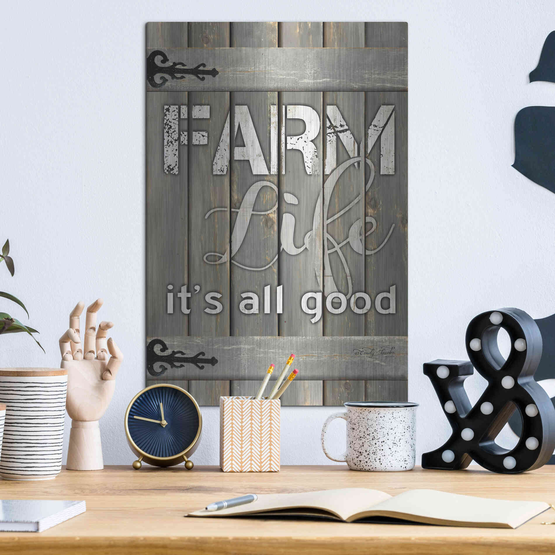 Luxe Metal Art 'Farm Life It's All Good' by Cindy Jacobs, Metal Wall Art,12x16