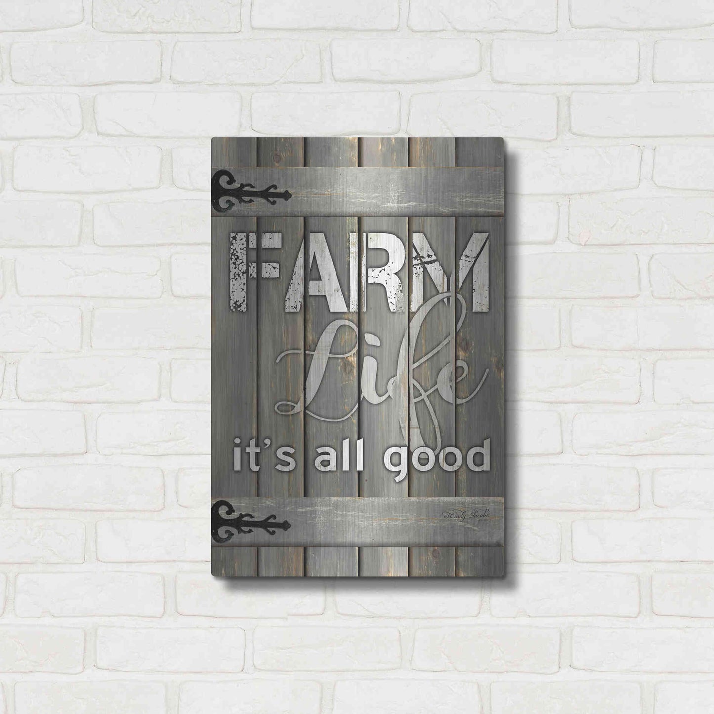 Luxe Metal Art 'Farm Life It's All Good' by Cindy Jacobs, Metal Wall Art,16x24