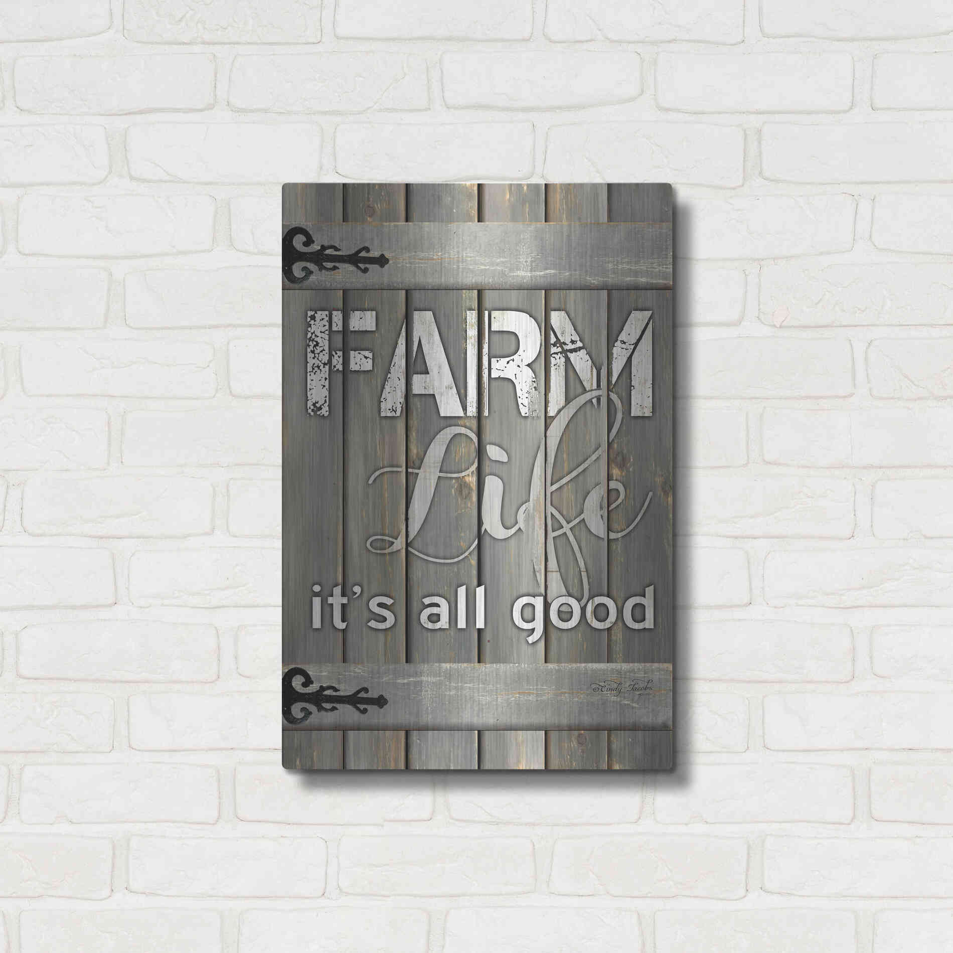 Luxe Metal Art 'Farm Life It's All Good' by Cindy Jacobs, Metal Wall Art,16x24