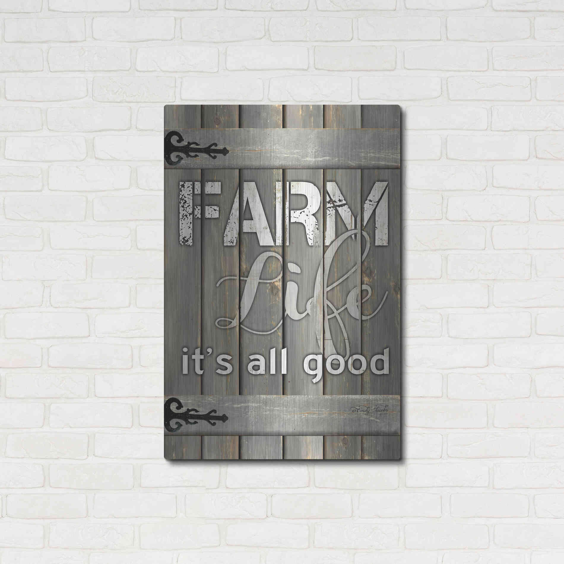 Luxe Metal Art 'Farm Life It's All Good' by Cindy Jacobs, Metal Wall Art,24x36