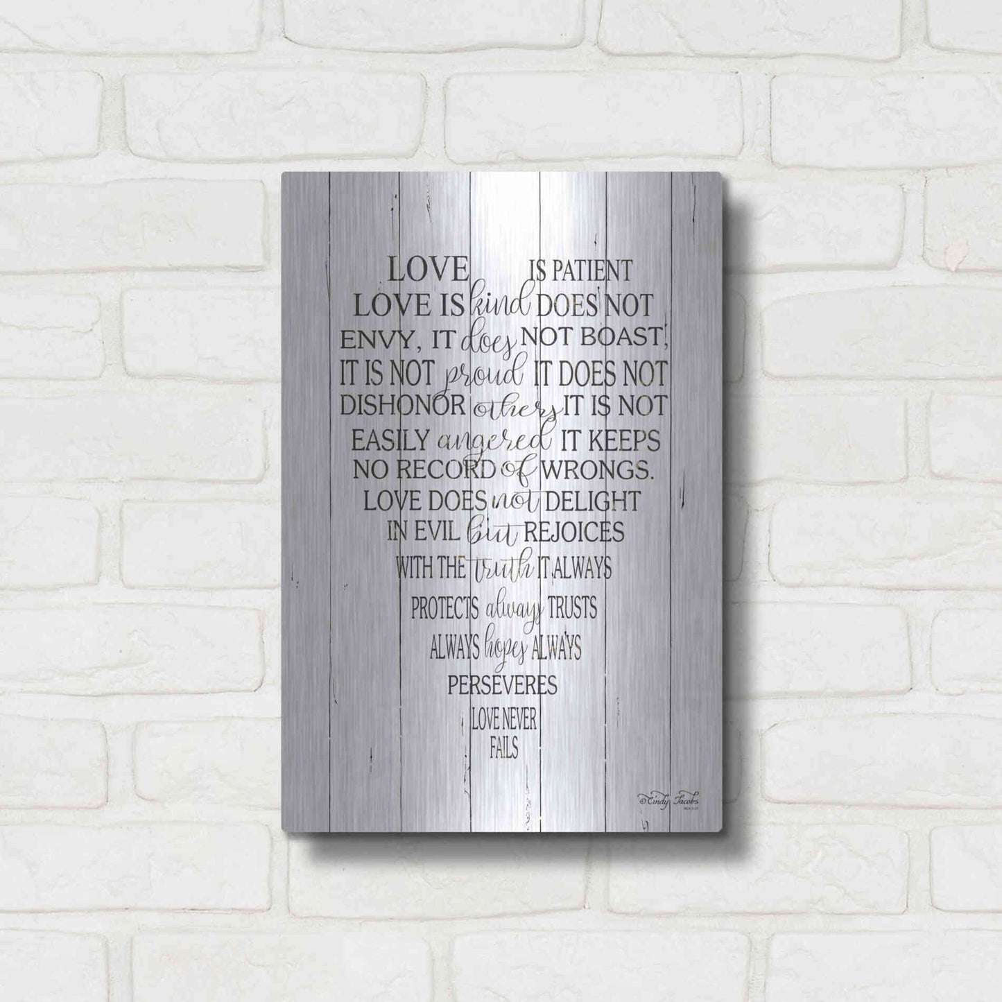 Luxe Metal Art 'Love is Patient II' by Cindy Jacobs, Metal Wall Art,12x16