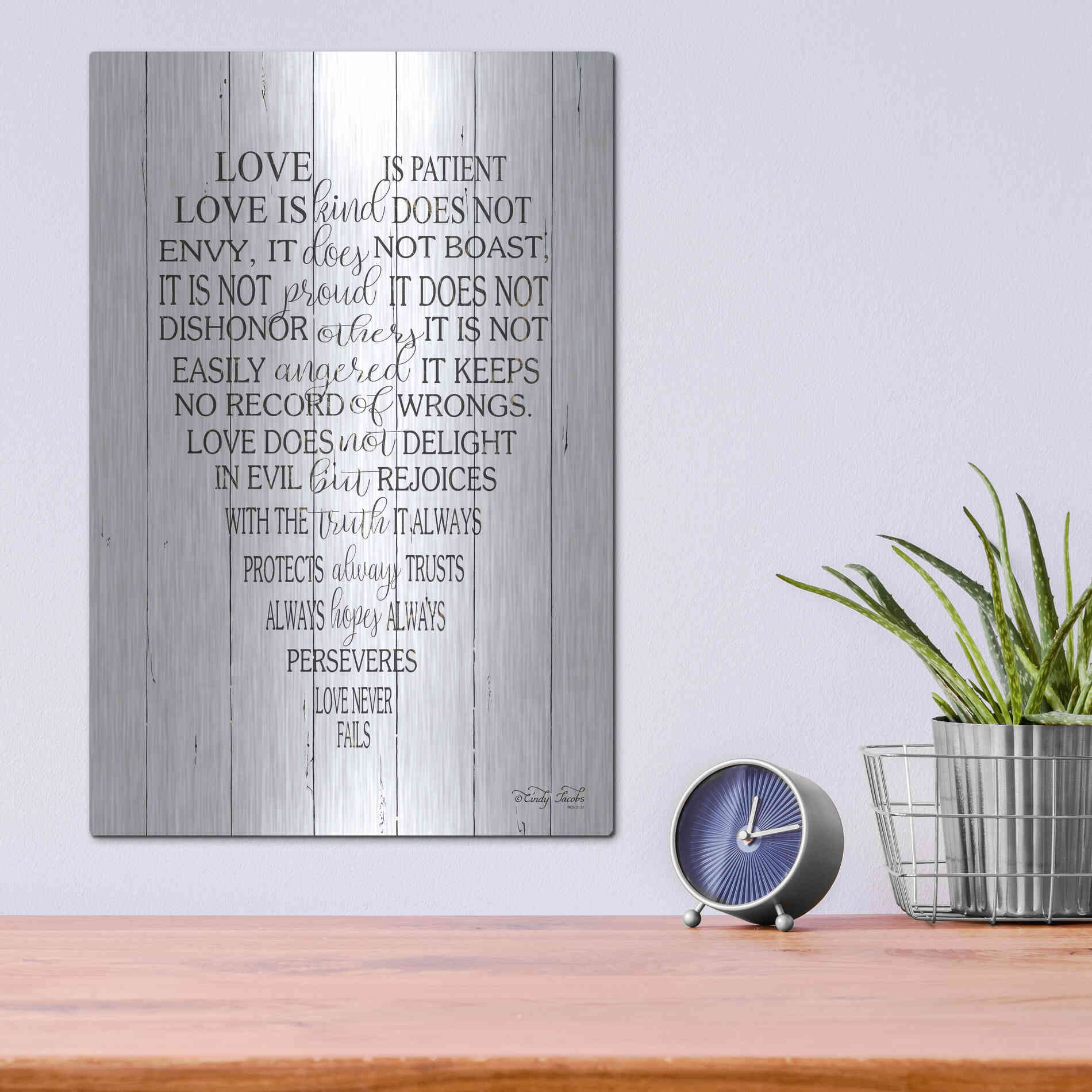 Luxe Metal Art 'Love is Patient II' by Cindy Jacobs, Metal Wall Art,12x16