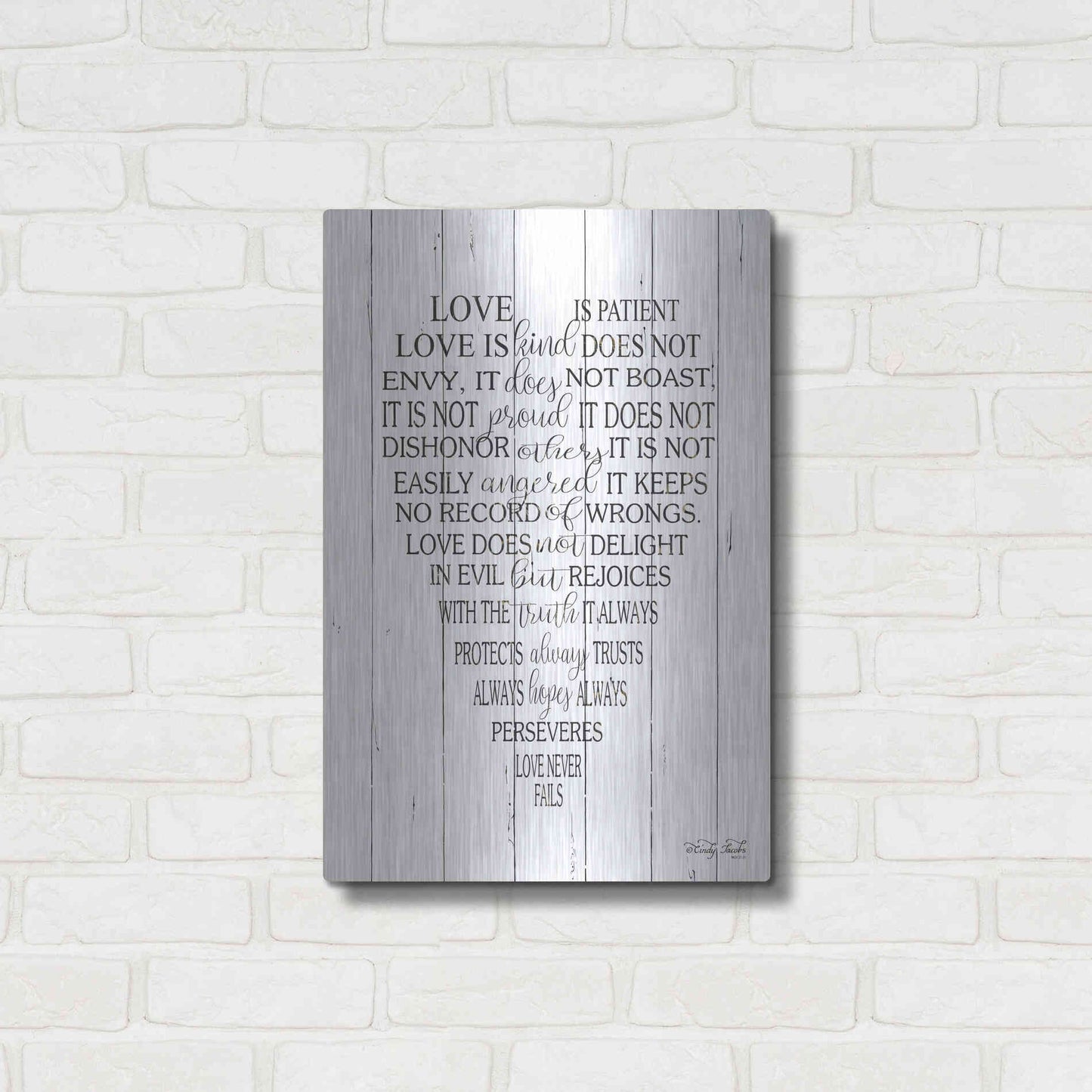 Luxe Metal Art 'Love is Patient II' by Cindy Jacobs, Metal Wall Art,16x24