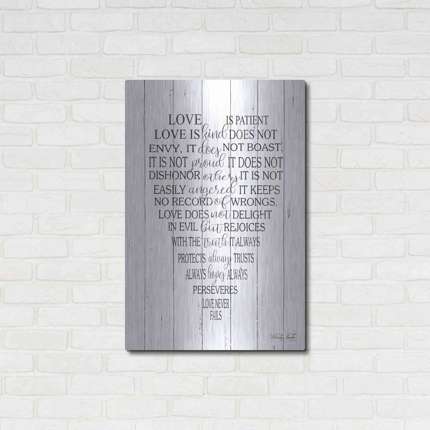 Luxe Metal Art 'Love is Patient II' by Cindy Jacobs, Metal Wall Art,24x36
