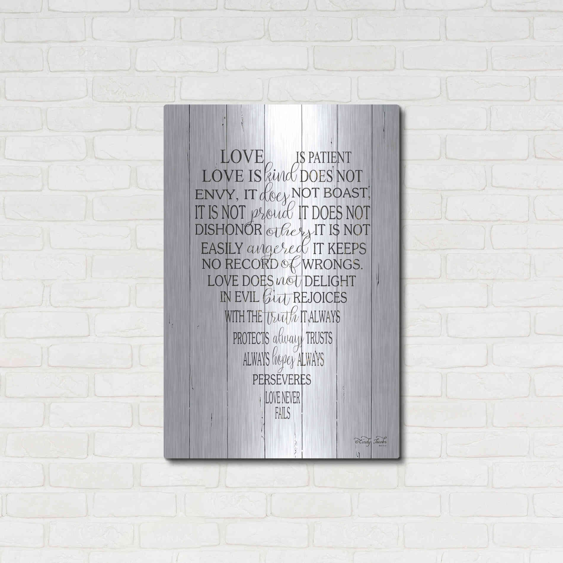 Luxe Metal Art 'Love is Patient II' by Cindy Jacobs, Metal Wall Art,24x36