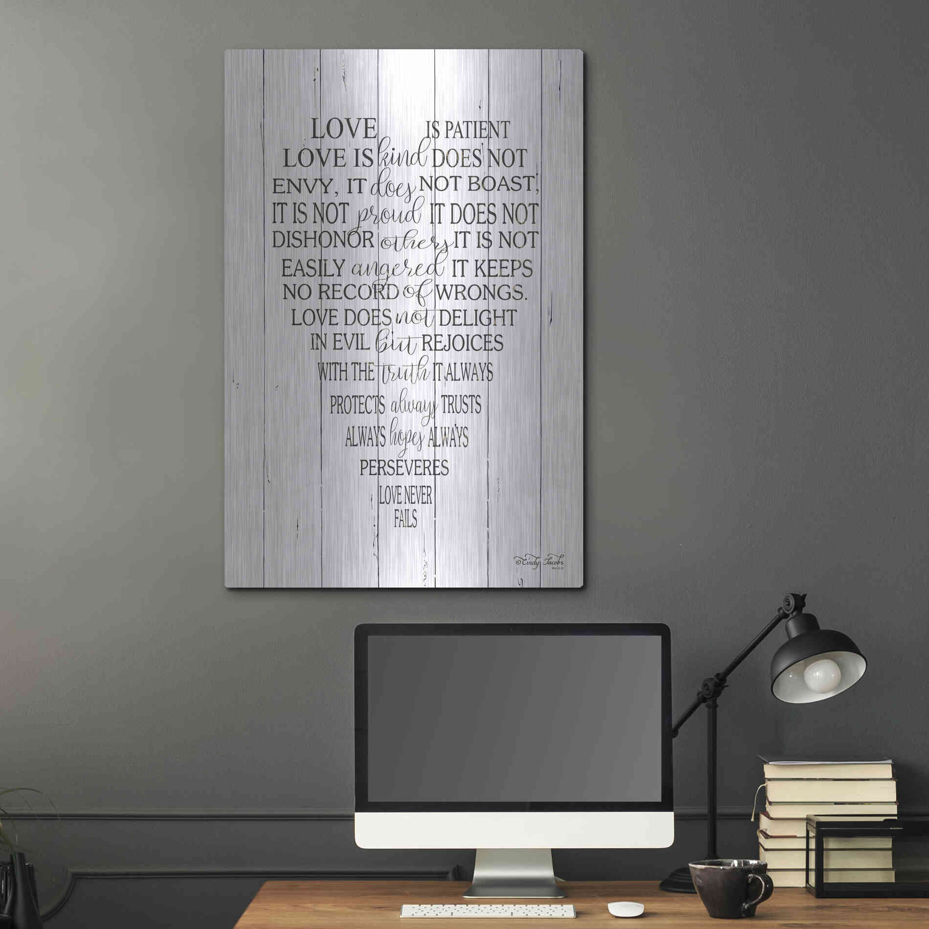 Luxe Metal Art 'Love is Patient II' by Cindy Jacobs, Metal Wall Art,24x36