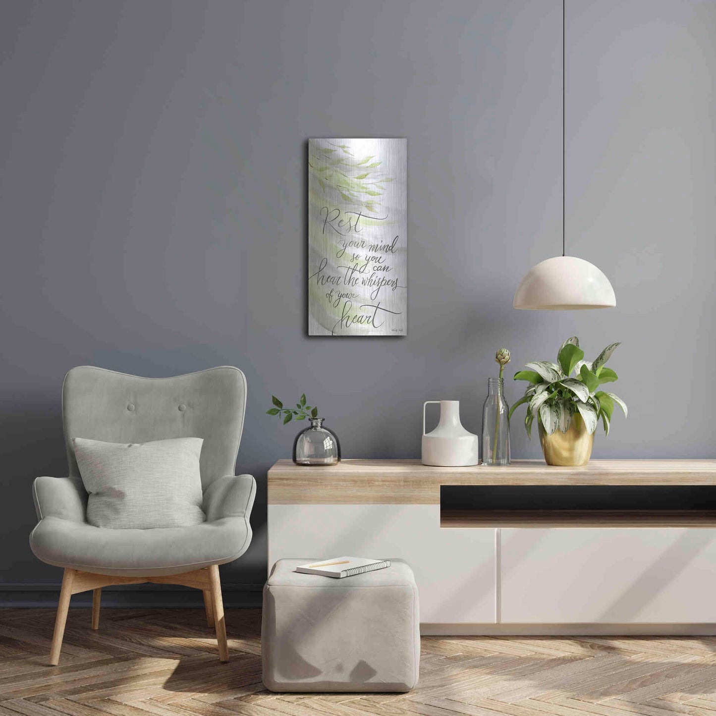 Luxe Metal Art 'Rest Your Mind' by Cindy Jacobs, Metal Wall Art,12x24