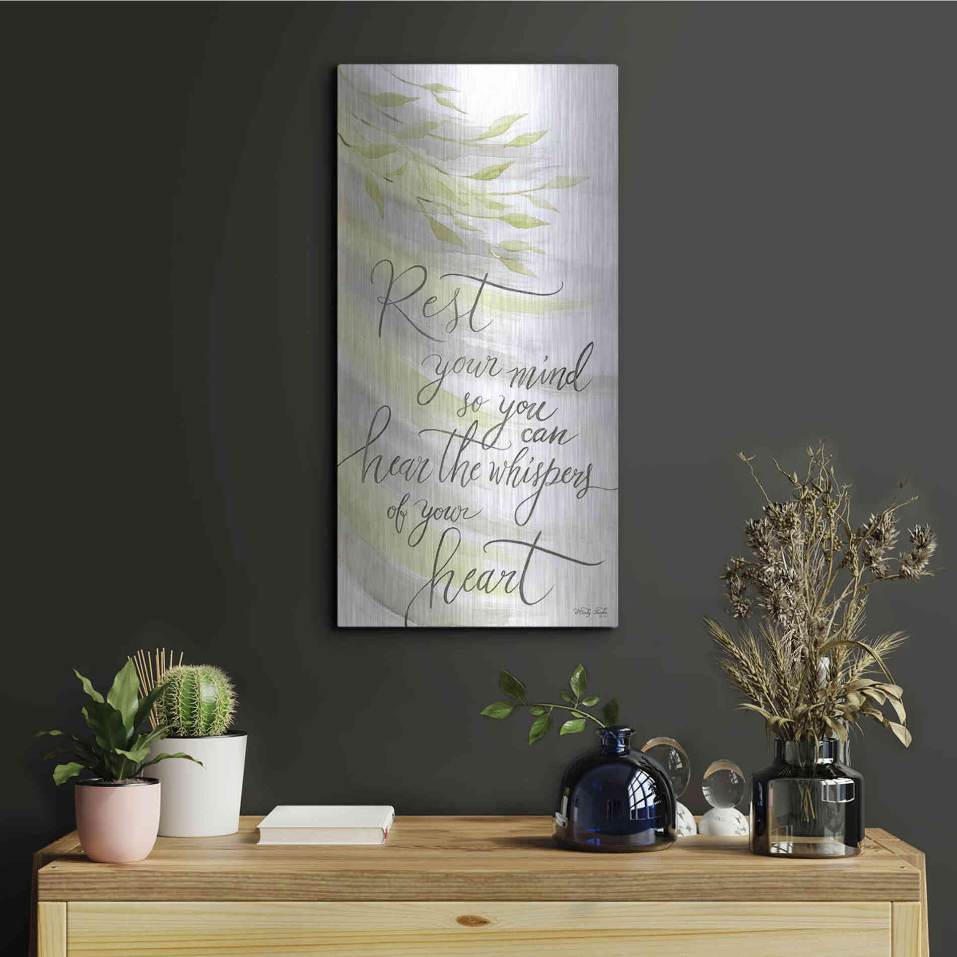 Luxe Metal Art 'Rest Your Mind' by Cindy Jacobs, Metal Wall Art,12x24
