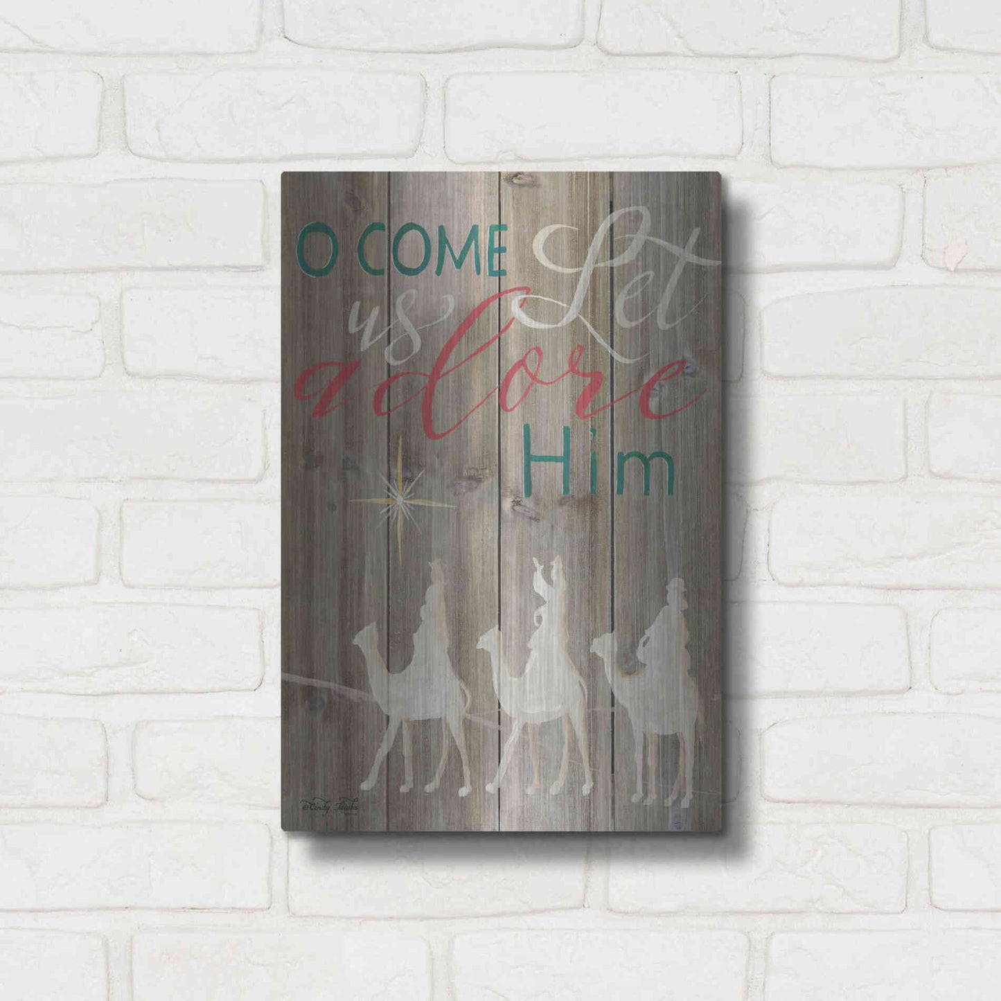 Luxe Metal Art 'O Come Let Us Adore Him' by Cindy Jacobs, Metal Wall Art,12x16