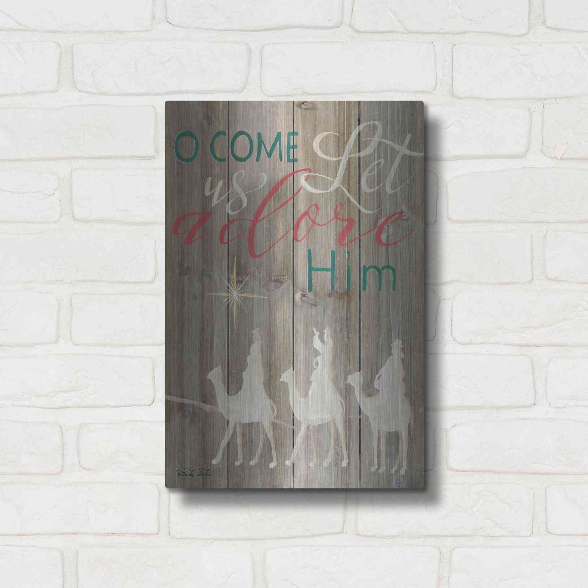 Luxe Metal Art 'O Come Let Us Adore Him' by Cindy Jacobs, Metal Wall Art,12x16