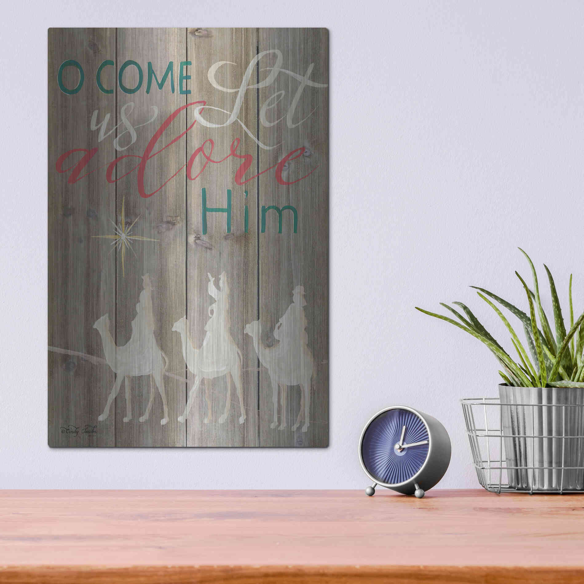 Luxe Metal Art 'O Come Let Us Adore Him' by Cindy Jacobs, Metal Wall Art,12x16