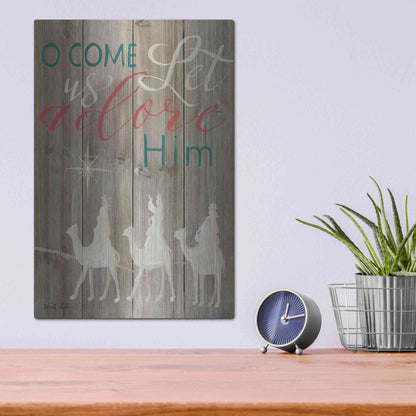 Luxe Metal Art 'O Come Let Us Adore Him' by Cindy Jacobs, Metal Wall Art,12x16