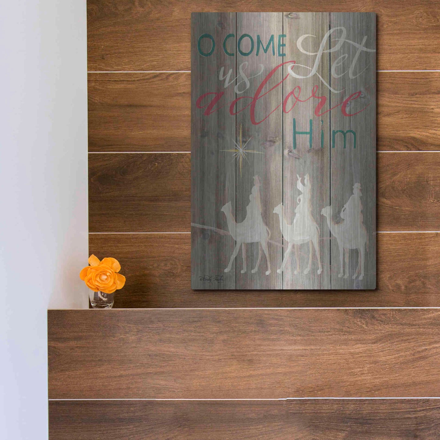 Luxe Metal Art 'O Come Let Us Adore Him' by Cindy Jacobs, Metal Wall Art,12x16