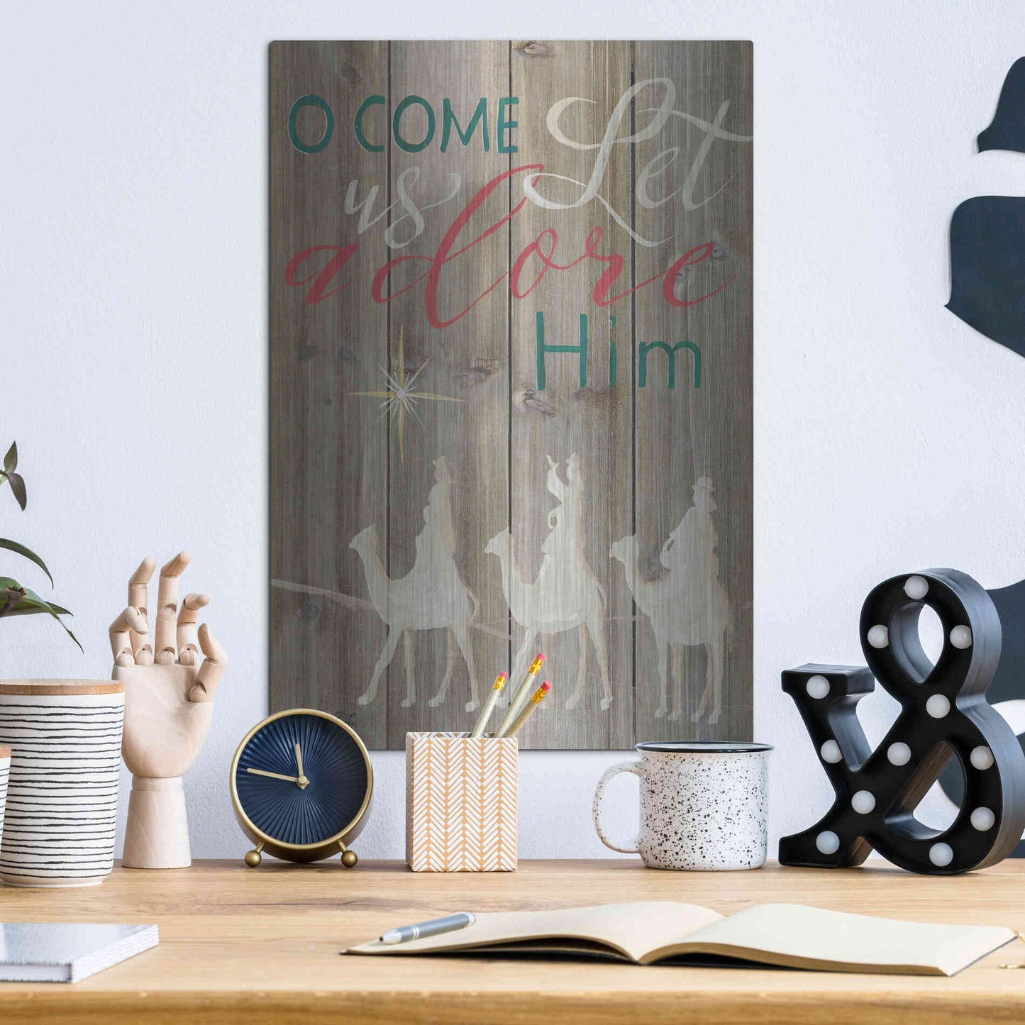 Luxe Metal Art 'O Come Let Us Adore Him' by Cindy Jacobs, Metal Wall Art,12x16